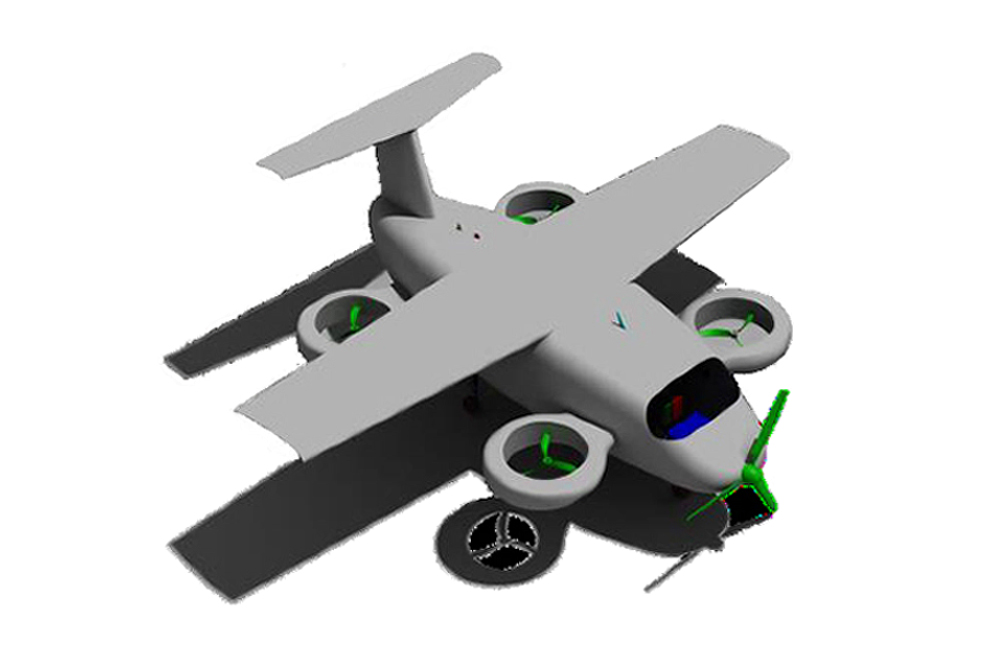 Mini-Bee Quadcopter hybrid-electric VTOL passenger concept design aircraft Mini-Bee Quadcopter hybrid-electric VTOL passenger concept design aircraft